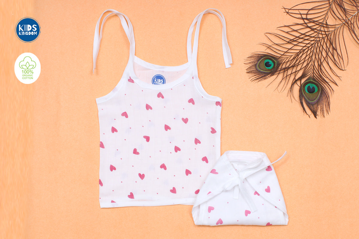 Muslin Jabla Matching Nappie Pink Heart