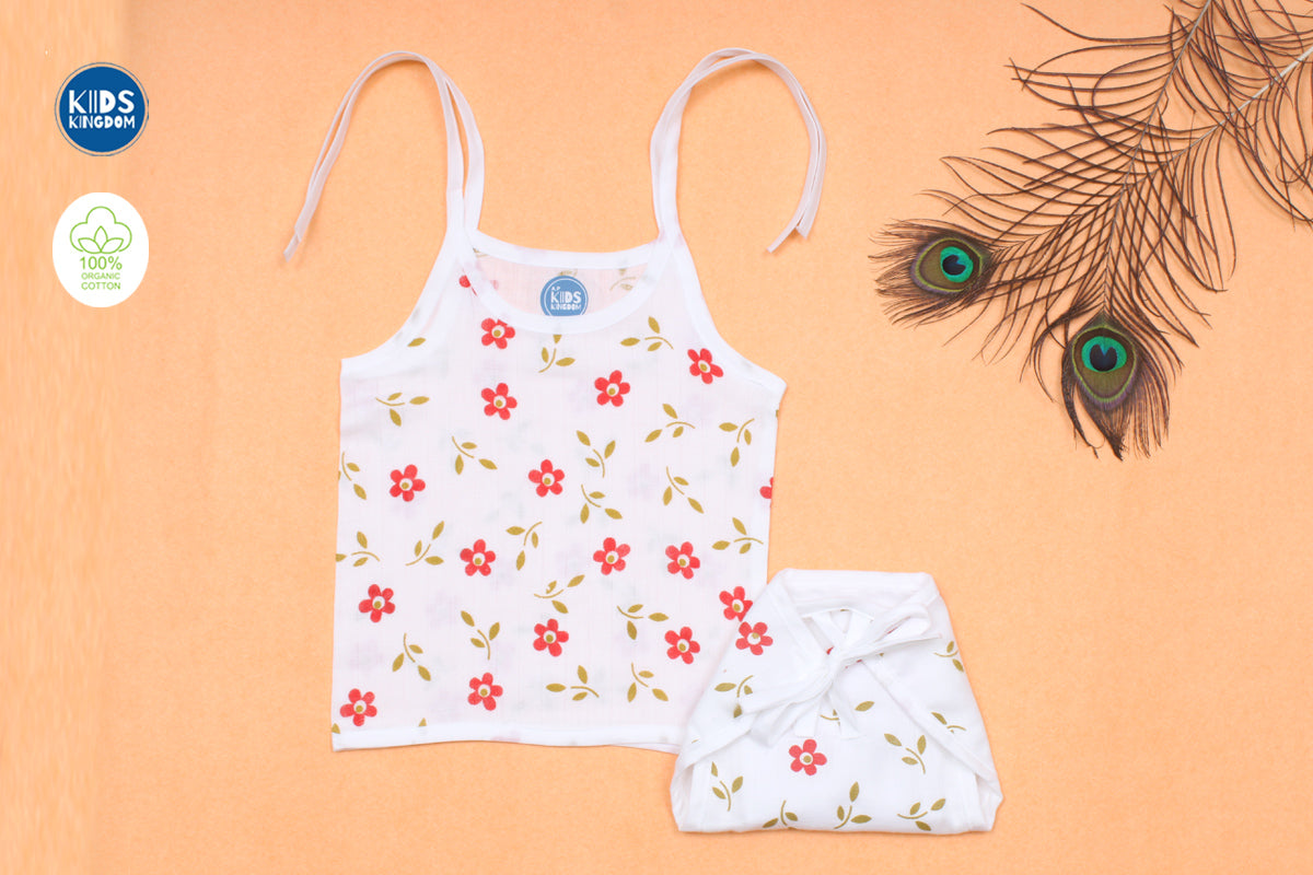Muslin Jabla Matching Nappie Red Flower
