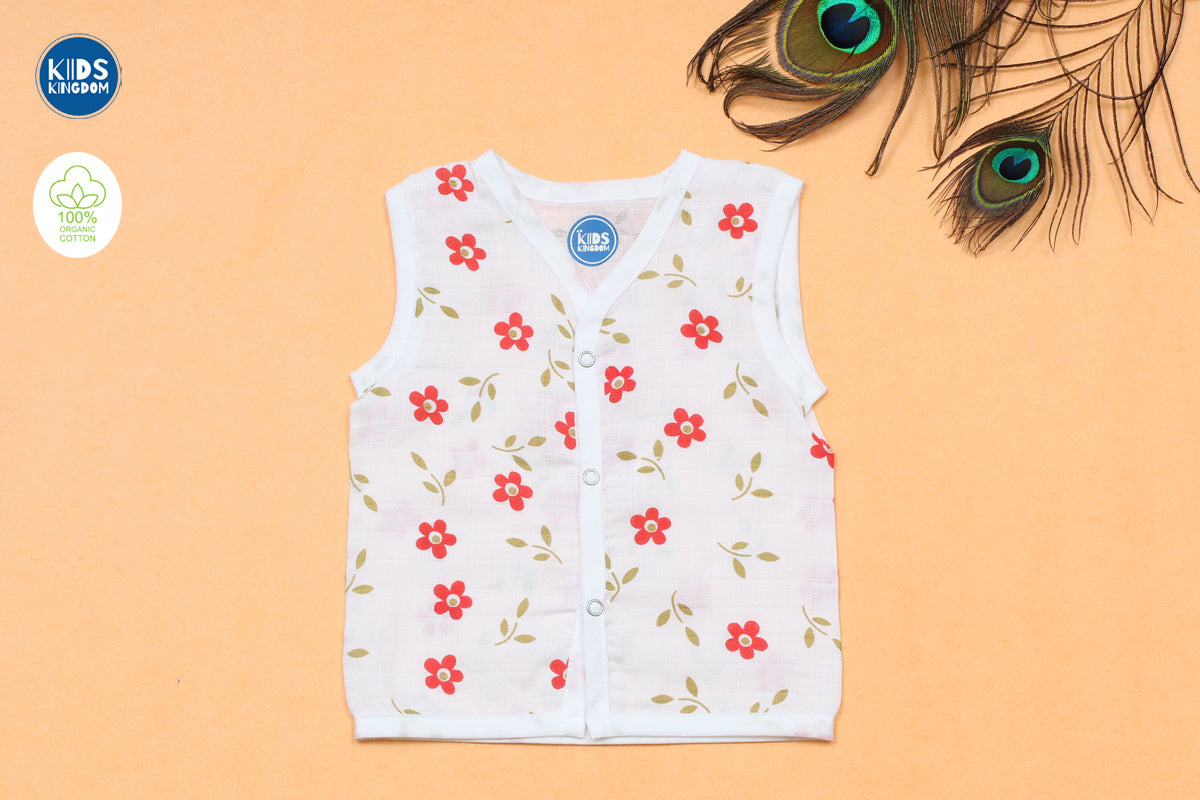 Muslin Jablas Button | Red Flower