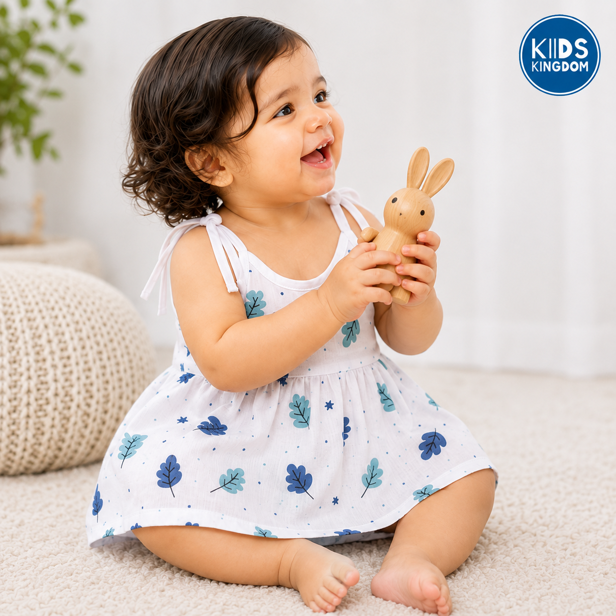 Muslin Knot Frock Blue Leaf