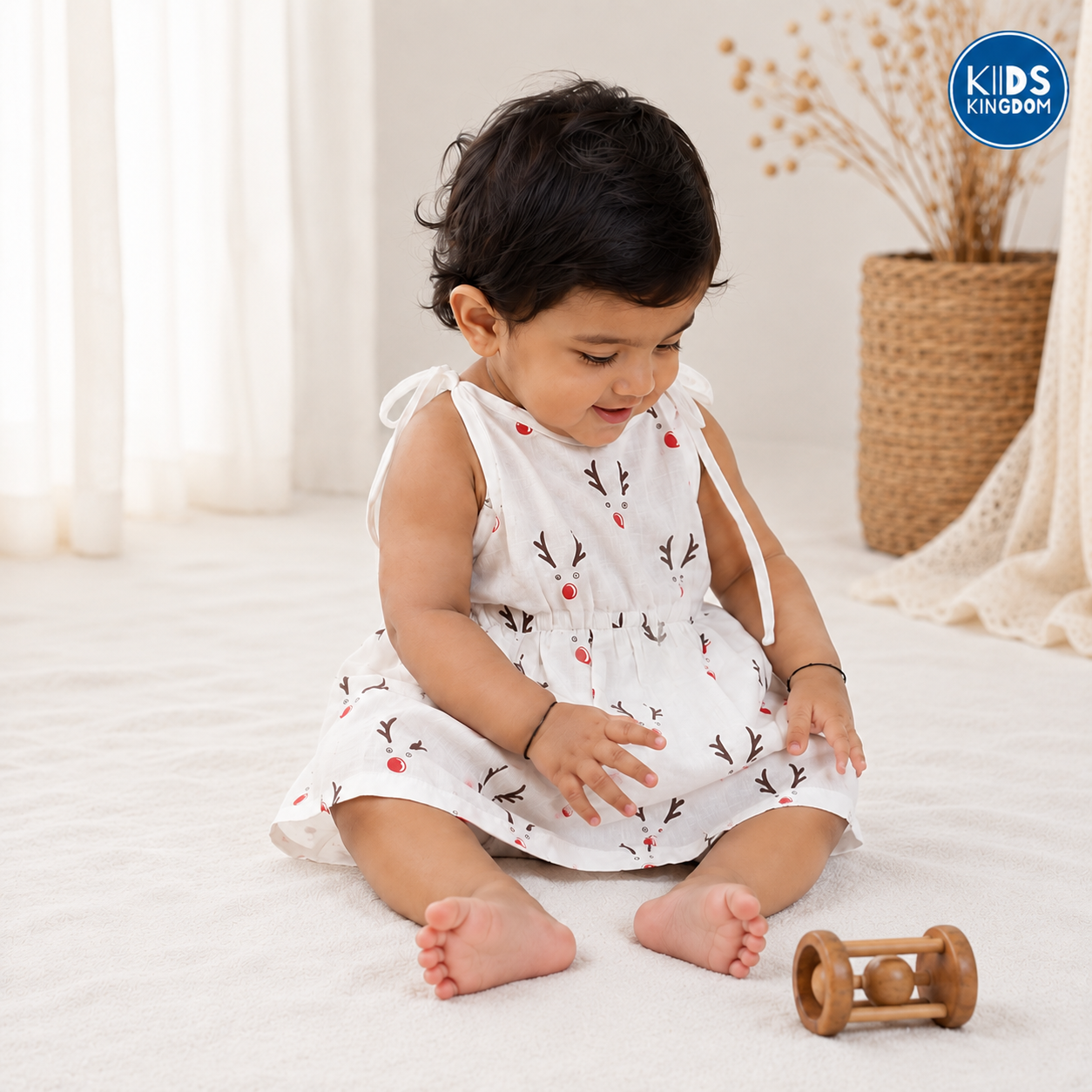 Muslin Knot Frock Reindeer