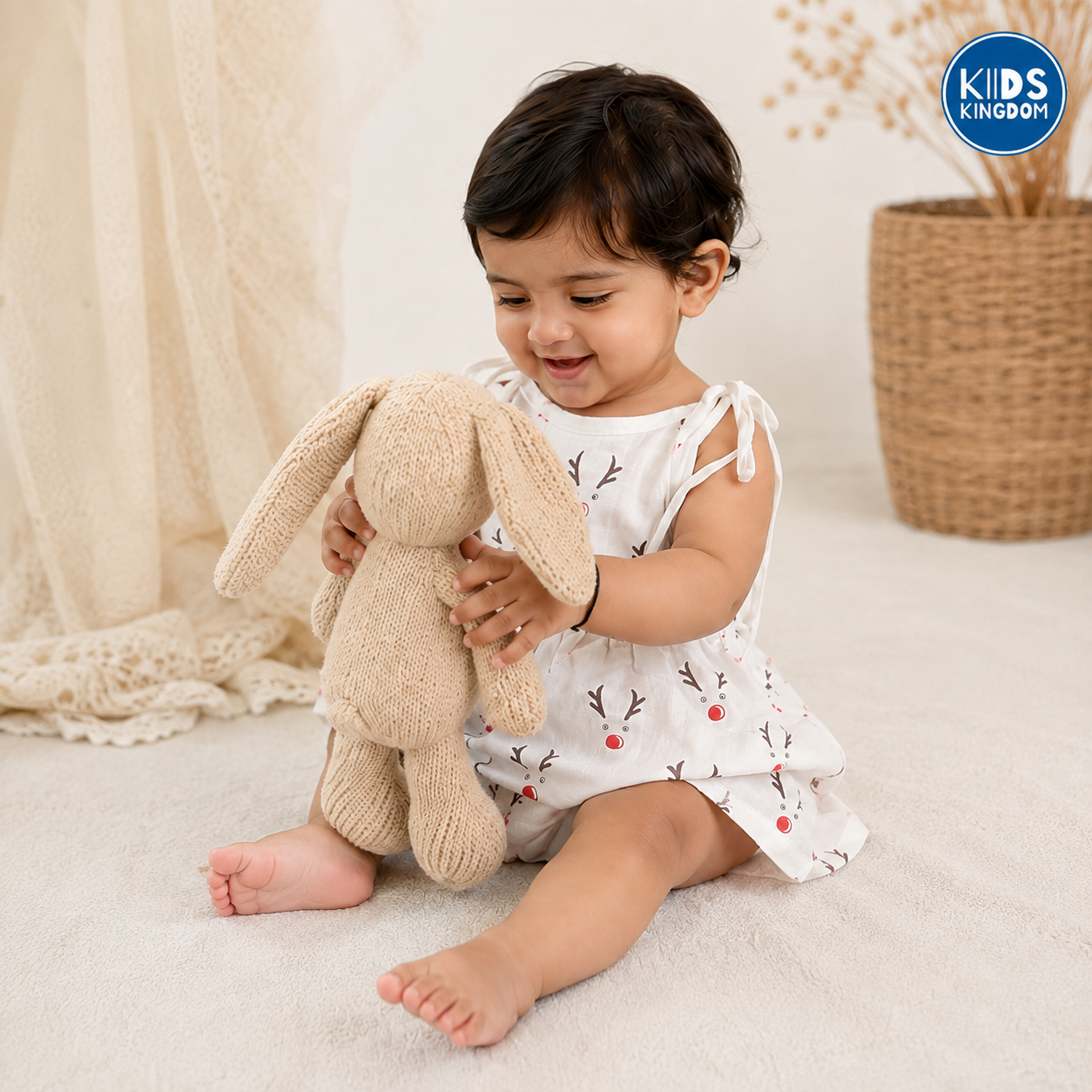 Muslin Knot Frock Reindeer