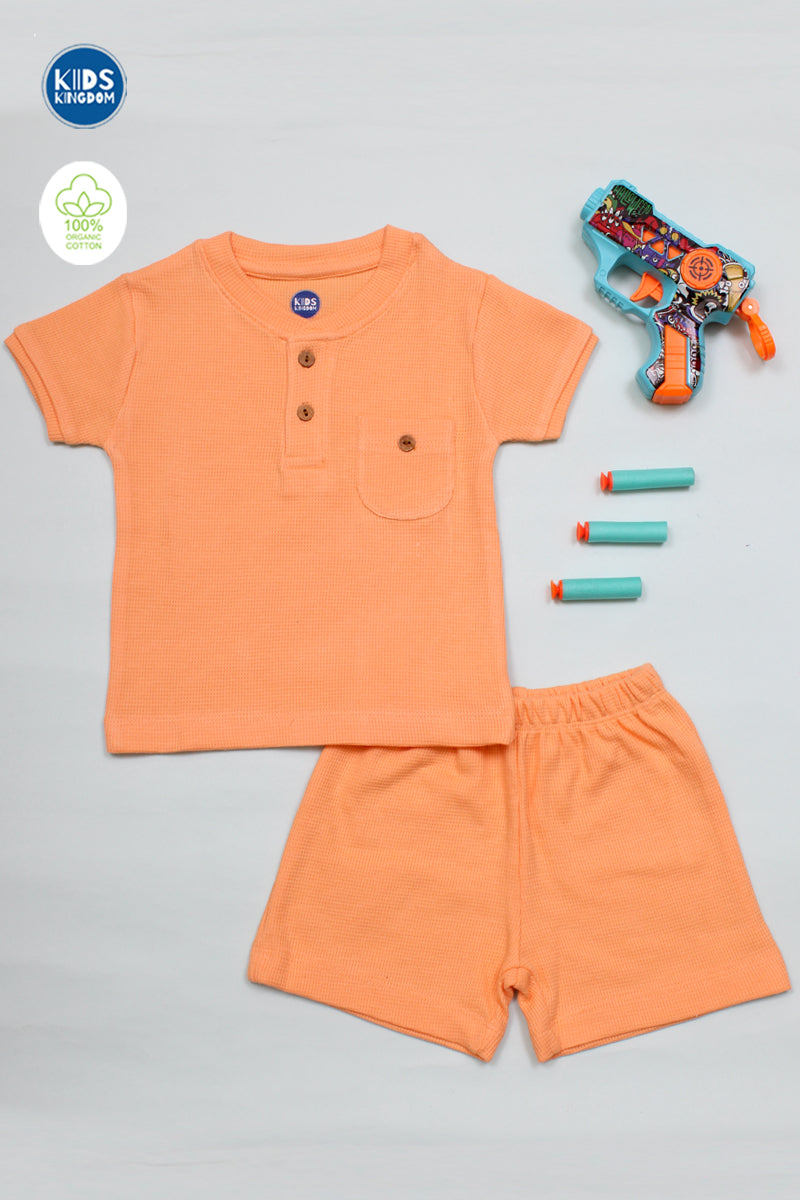 Peach Pop Waffle Cotton Co-ord Set