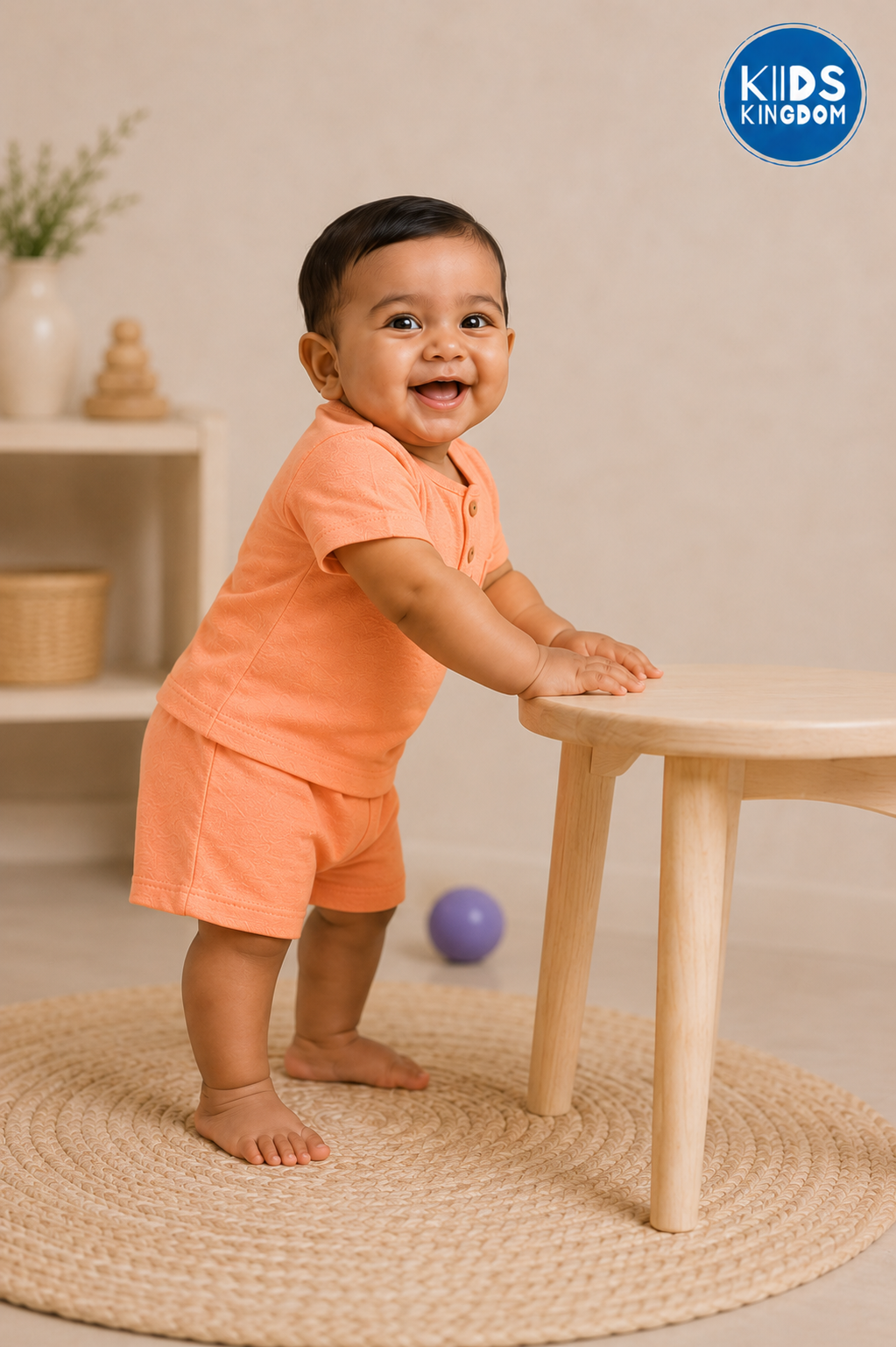 Peach Pop Waffle Cotton Co-ord Set