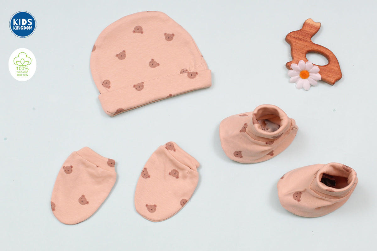 Premium Cap Mitten Booties Brown Teddy