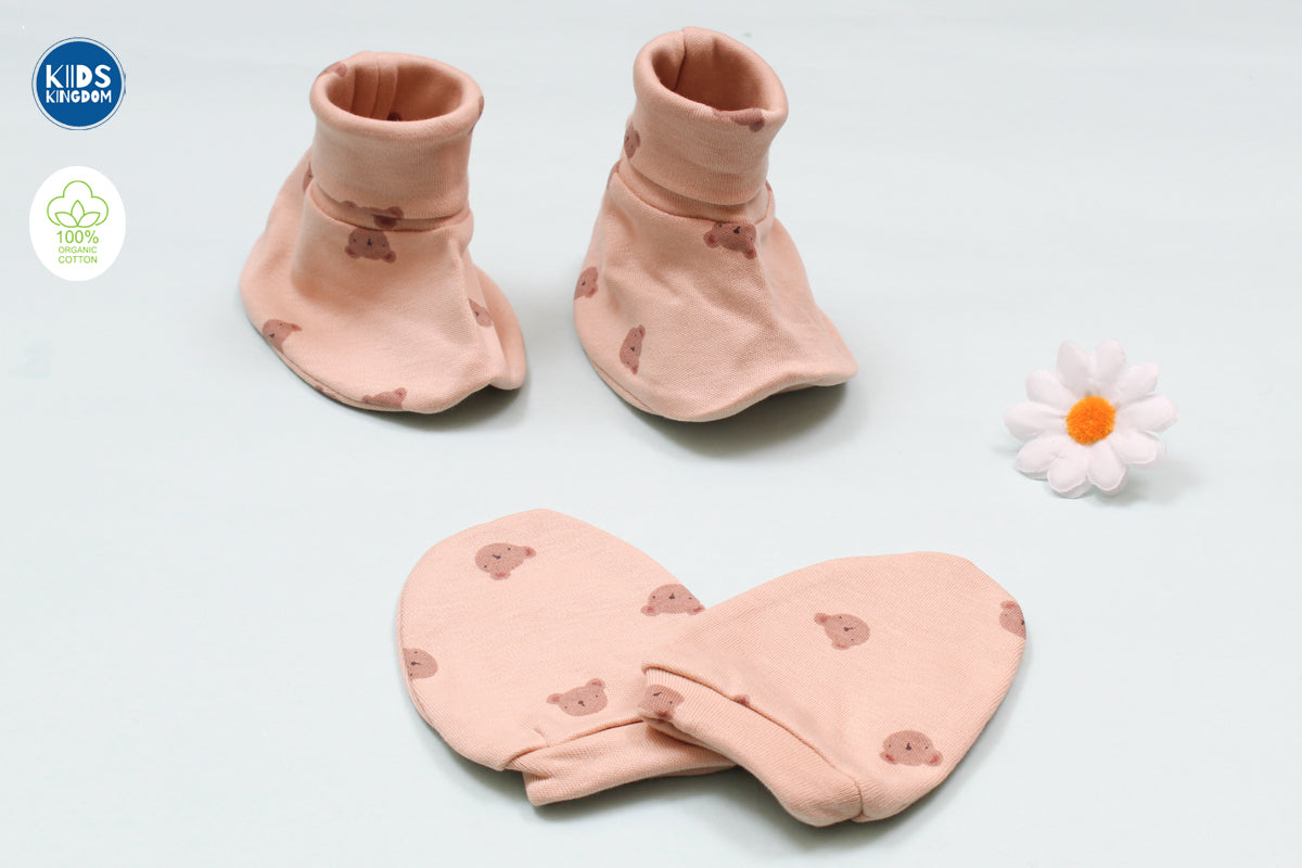 Premium Cap Mitten Booties Brown Teddy