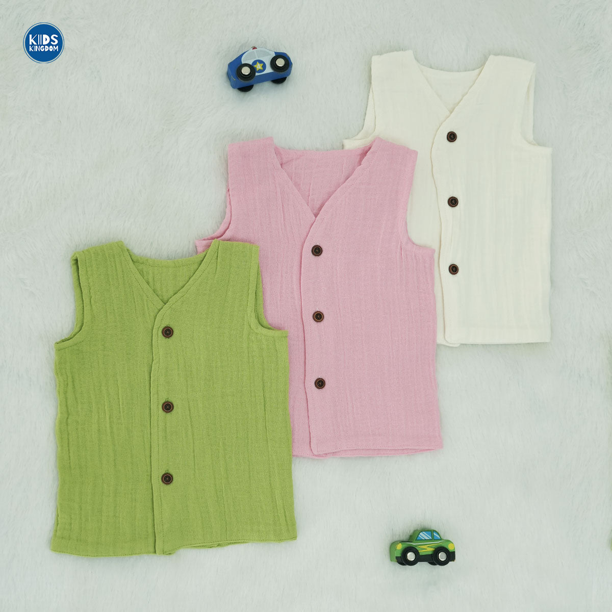 Premium Double Layer Crinkled Muslin Jablas Button Pack of 3 (Random Colour)
