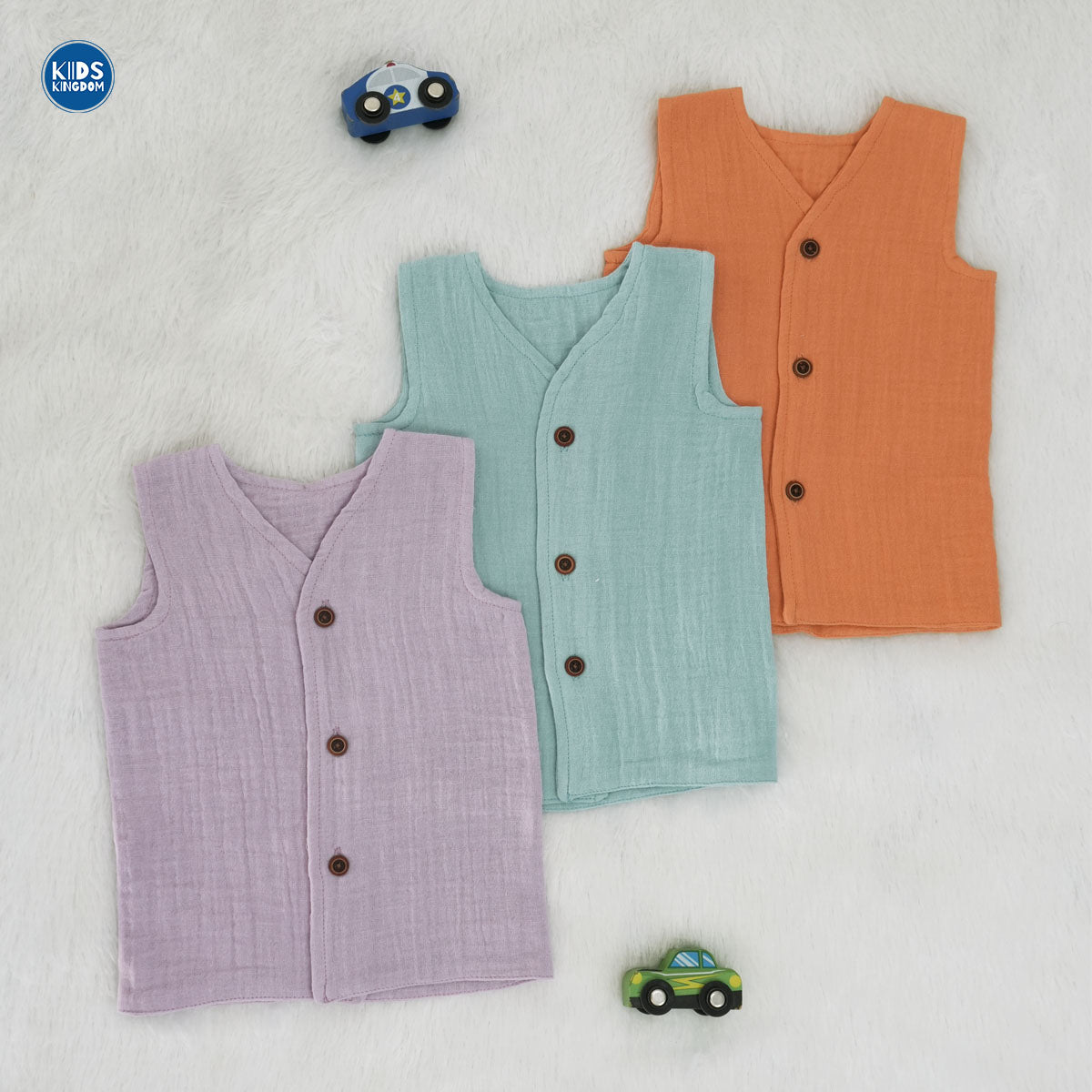 Premium Double Layer Crinkled Muslin Jablas Button Pack of 3 (Random Colour)