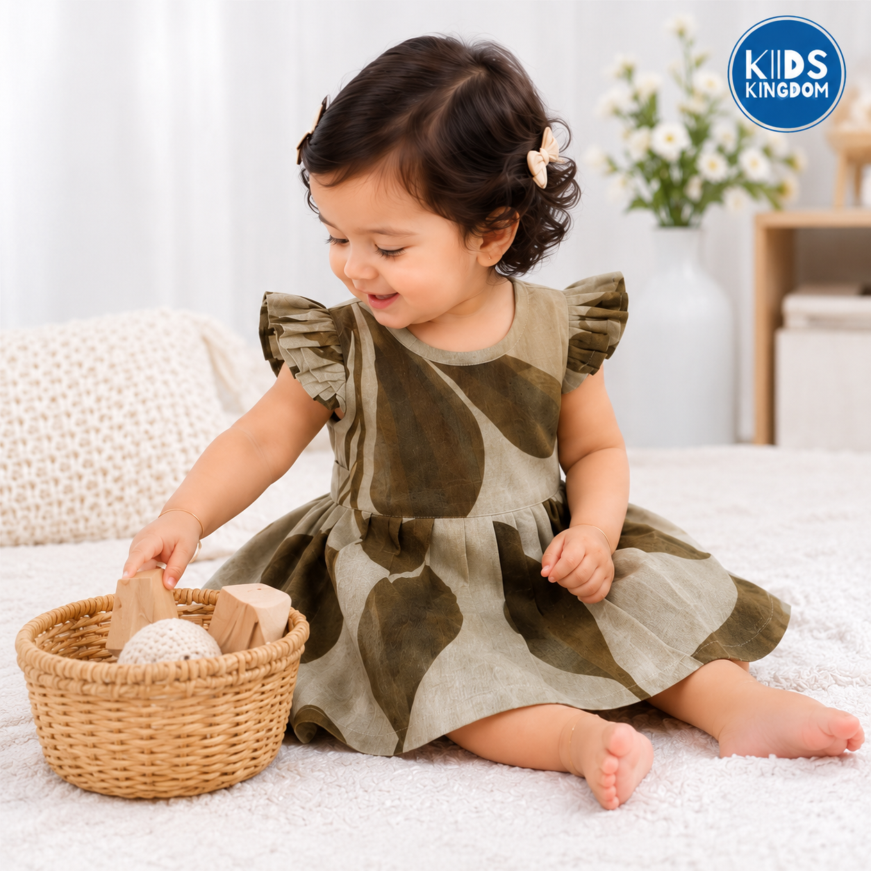 Premium Linen Cotton Frocks Mocha Leaf