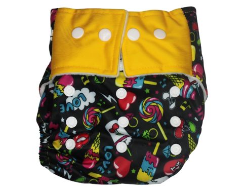 Cloth Diaper -Black - Candy Print