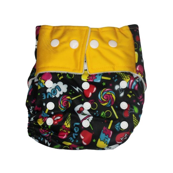 Cloth Diaper -Black - Candy Print