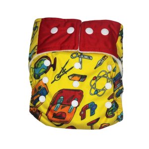 Cloth Diaper - Yellow - School Bag Items Print Back