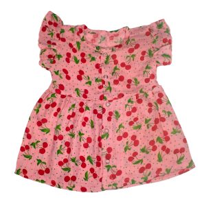 Colour Muslin Frill Frocks Cherry