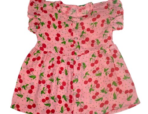 Colour Muslin Frill Frocks Cherry