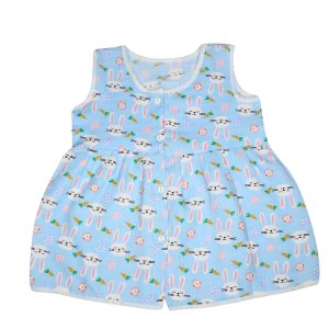 Muslin Colour Frocks - Blue - Rabbit Print