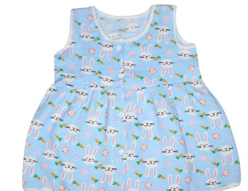 Muslin Colour Frocks - Blue - Rabbit Print