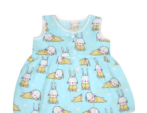 Muslin Colour Frocks - Sky Blue - Bunny Print