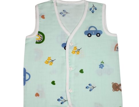 Muslin Colour Jabla Light Blue with Car and Flower