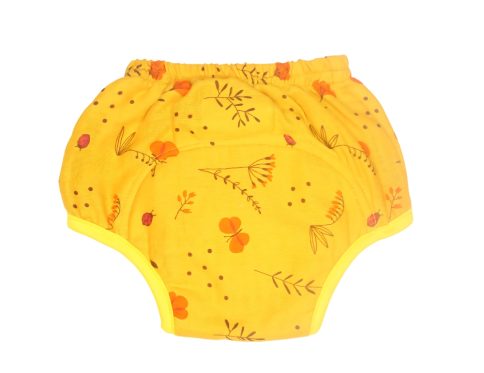 Muslin Padded Underwear - Yellow with Orange - Floral Print