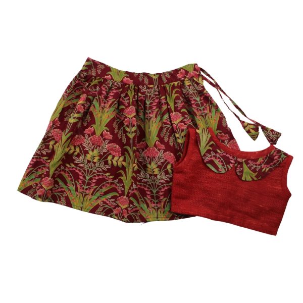 Maroon Green Mini Cotton Top and Skirt