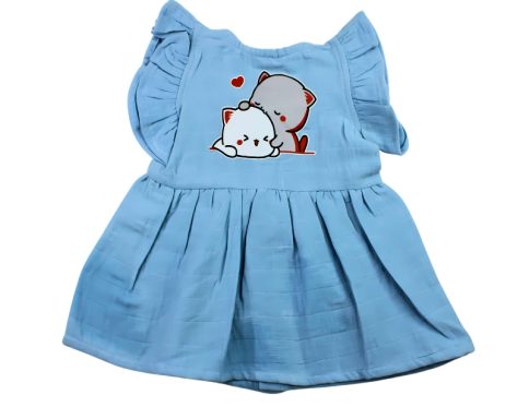 Colour Muslin Frill Frocks Blue 2 Cats