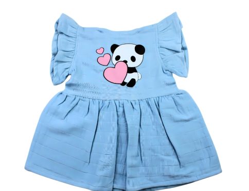 Colour Muslin Frill Frocks Blue Panda