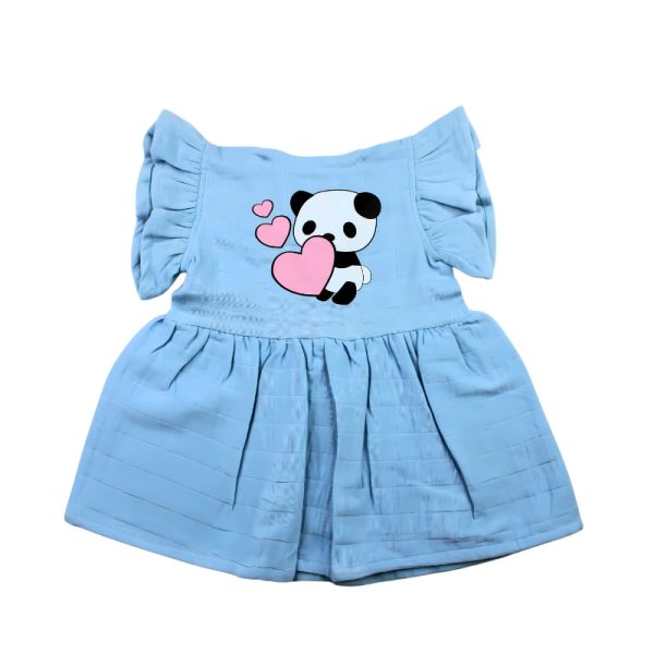 Colour Muslin Frill Frocks Blue Panda