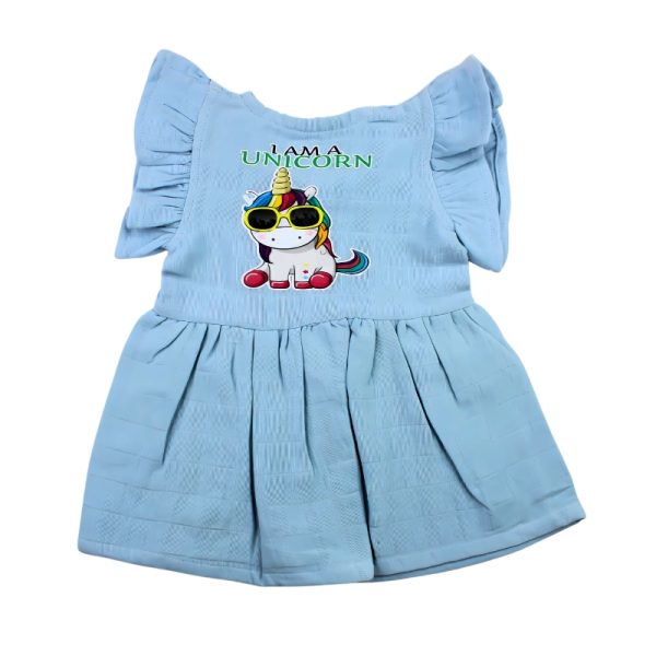 Colour Muslin Frill Frocks Blue Unicorn