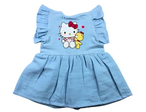 Colour Muslin Frill Frocks Blue Cat and Tedy