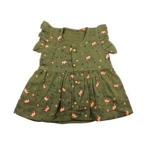 Colour Muslin Frill Frocks Green with Sandal Crown