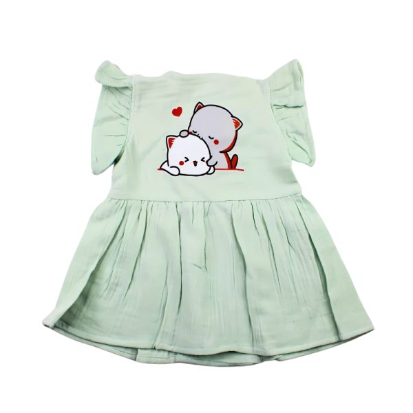 Colour Muslin Frill Frocks Light Green 2 Cats