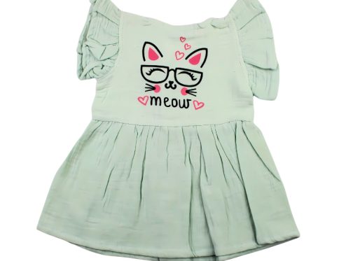 Colour Muslin Frill Frocks Light Green Meow