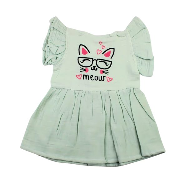 Colour Muslin Frill Frocks Light Green Meow