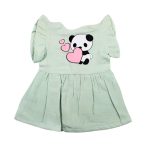 Colour Muslin Frill Frocks Light Green Panda