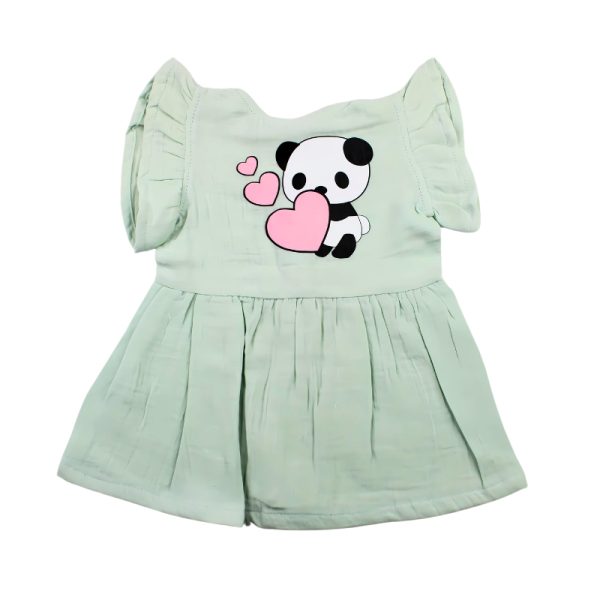 Colour Muslin Frill Frocks Light Green Panda