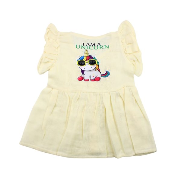 Colour Muslin Frill Frocks Yellow Unicorn