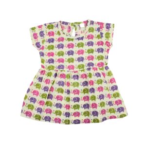 Cotton Frock Green Violet Pink Elephant