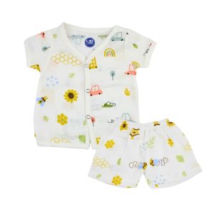 Muslin Co-ord Set Honeybee and Brown Car with Honeybee Shorts