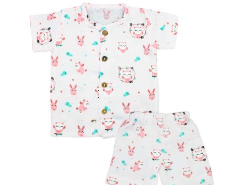 Muslin Co-ord Set Pink Owl