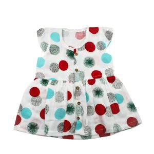 Muslin Sleeveless Frock Red Circles