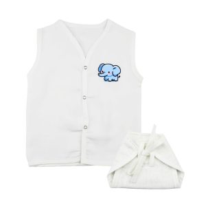 Muslin White Jabla Nappy Set with Blue Elephant