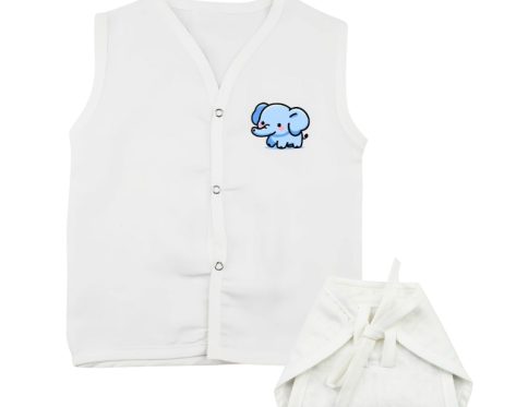 Muslin White Jabla Nappy Set with Blue Elephant