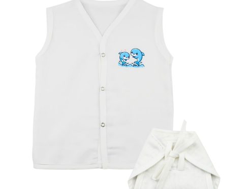 Muslin White Jabla Nappy Set with Dolphins