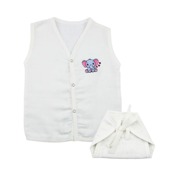 Muslin White Jabla Nappy Set with Grey Elephant