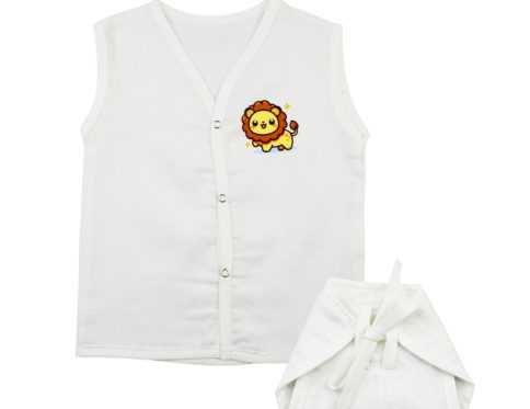 Muslin White Jabla Nappy Set with Lion