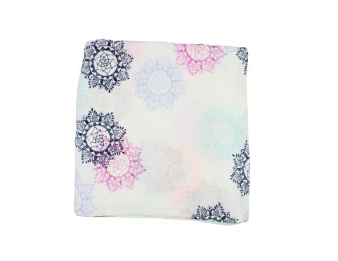 Muslin Swaddle Pink Blue and Black Motifs