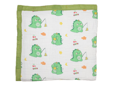 Crinkled Blanket Green Dino