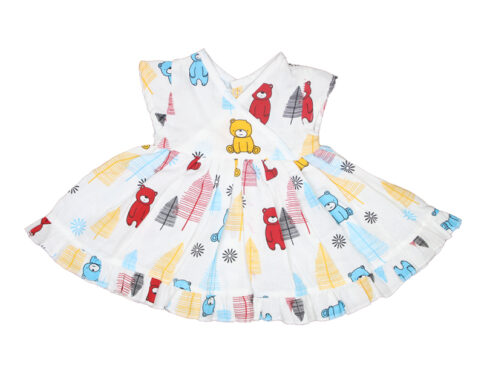 Muslin Frock Red Blue Teddy