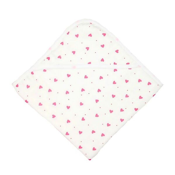 Muslin Hooded Receiving Blanket 8-Layer Pink Heart