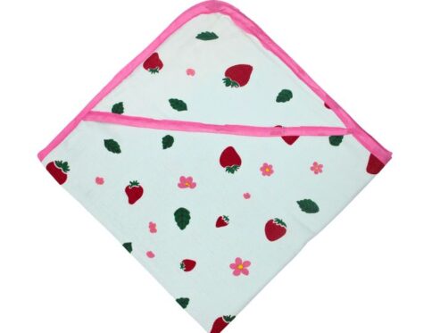 Muslin Hooded Receiving Blanket 8-Layer Strawberry